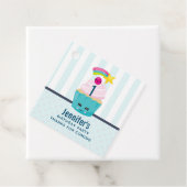 Cute Blue Cupcake met Kawaii Face Birthday Bedankt Bedankjes Labels (In situ)