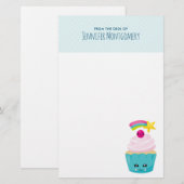 Cute Blue Cupcake met Kawaii Face Briefpapier (Voorkant / Achterkant)