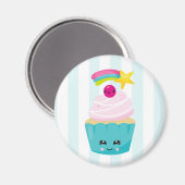 Cute Blue Cupcake met Kawaii Face Magneet (Voorkant / Achterkant)