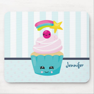 Cute Blue Cupcake met Kawaii Face Muismat