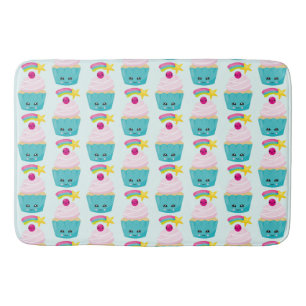 Cute Blue Cupcake met Kawaii Face Pattern Badmat