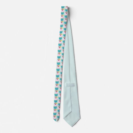Cute Blue Cupcake met Kawaii Face Pattern Stropdas (Achterkant)