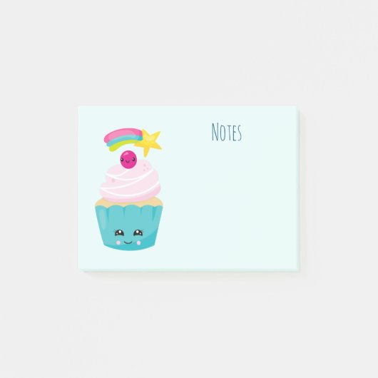 Cute Blue Cupcake met Kawaii Face Post-it® Notes (Voorkant)
