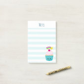 Cute Blue Cupcake met Kawaii Face Post-it® Notes (Op bureau)