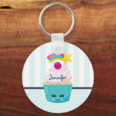 Cute Blue Cupcake met Kawaii Face Sleutelhanger (Voorkant)