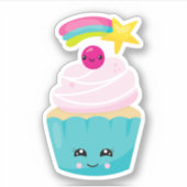 Cute Blue Cupcake met Kawaii Face Sticker (Voorkant)
