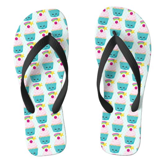 Cute Blue Cupcake met Kawaii Face Teenslippers (Voetbed)