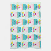 Cute Blue Cupcake met Kawaii Face Theedoek (Verticaal)