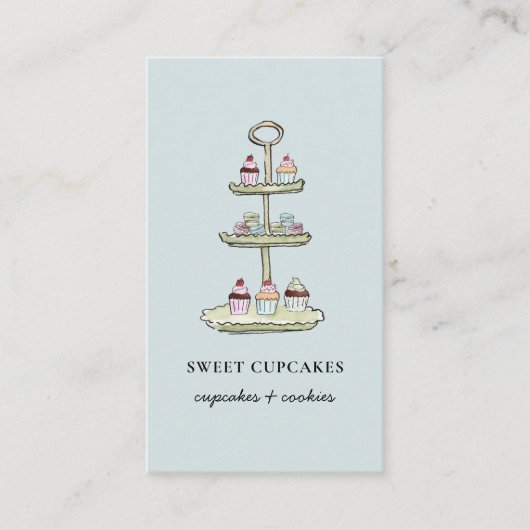 Cute Blue Cupcakes Dessert carte de visite (Devant)