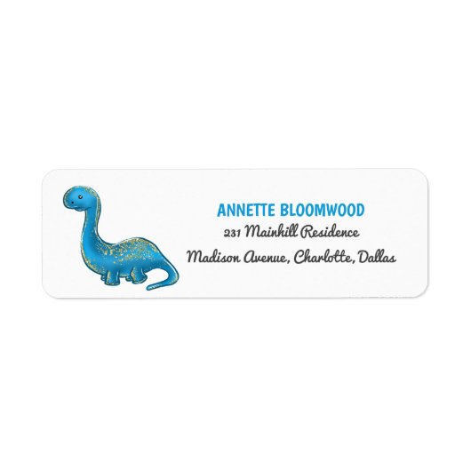 Cute Blue Dinosaur Birthday Party Etiket (Voorkant)