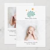 Cute Blue Dinosaur Boy Baby Foto Birth Aankondiging (Voorkant / Achterkant)