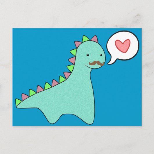 Cute Blue Dinosaur Mustache Briefkaart (Voorkant)