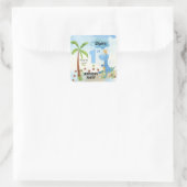 Cute Blue Dinosaur Palm Tree 1st Birthday Square Vierkante Sticker (Tas)