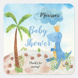 Cute Blue Dinosaur Palm Tree Baby shower Vierkante Sticker