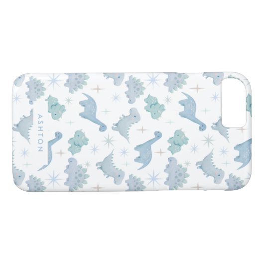 Cute Blue Dinosaur Pattern Boys Case-Mate iPhone Case (Achterkant (Horizontaal))
