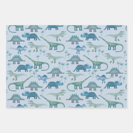 Cute Blue Dinosaur Pattern Inpakpapier Vel (Voorkant 2)