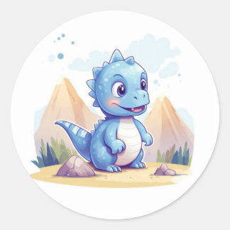 Cute blue dinosaur ronde sticker