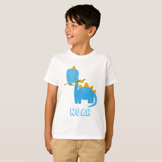 Cute Blue Dinosaurs Custom Name Boys T-Shirt. T-shirt (Voorkant volledig)