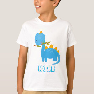 Cute Blue Dinosaurs Custom Name Boys T-Shirt. T-shirt