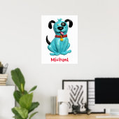 Cute Blue Dog Baby Boy Shower Neursery Kinder Room Poster (Thuiskantoor)