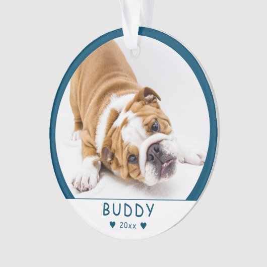 Cute Blue Dog of Pet Photo Ornament (voorkant)