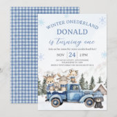 Cute Blue Editiable Winter Onederland Birthday  Kaart (Voorkant / Achterkant)