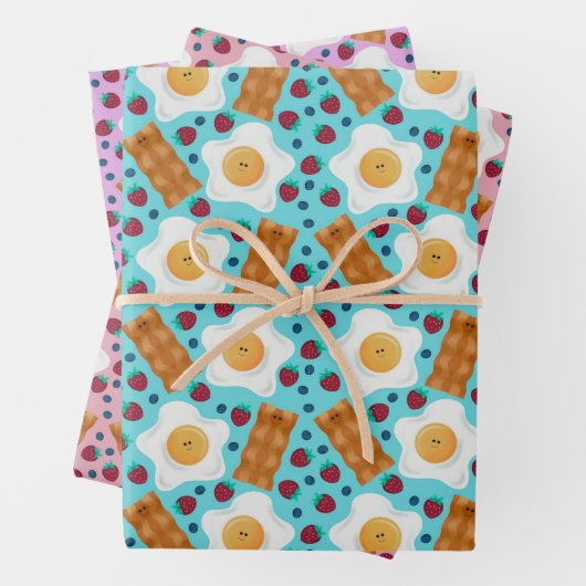 Cute Blue Eggs Bacon Strawberries Blueberries  Inpakpapier Vel (In situ)