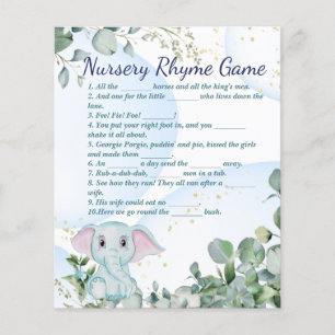 Cute Blue Elephant and Eucalyptus Baby shower Game Flyer