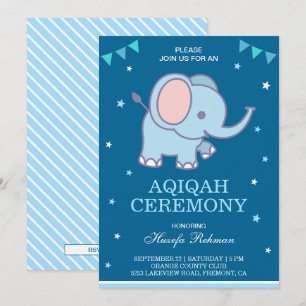 Cute Blue Elephant Baby Boy Aqiqah Kaart