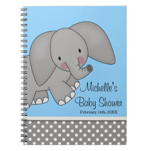 Cute Blue Elephant Baby shower Guest Book Notitieboek