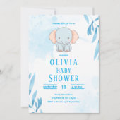 Cute Blue Elephant Baby Shower Kaart (Voorkant)