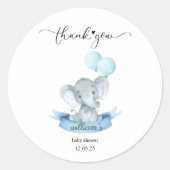 Cute Blue Elephant Baby Shower Thank You Sticker (Devant)