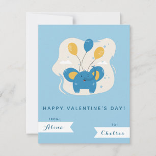 Cute Blue Elephant & Balloons Kinder Valentijnsdag Notitiekaartje