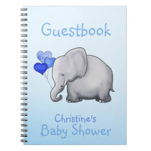Cute Blue Elephant Boy Baby shower Guestbook Notitieboek