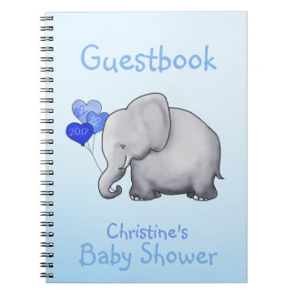 Cute Blue Elephant Boy Baby shower Guestbook Notitieboek