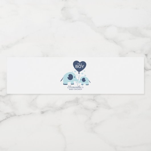 Cute Blue Elephant Boy Baby shower Waterfles Etiket (Enkel label)
