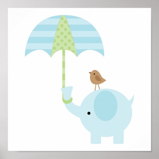 Cute Blue Elephant Boy Nursery Poster (Voorkant)