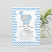 Cute Blue Elephant Boys Baby shower Invitation (Debout devant)