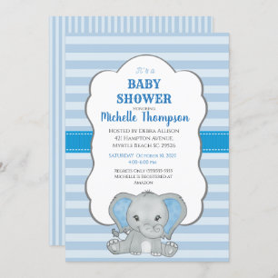 Cute Blue Elephant Boys Baby shower Kaart