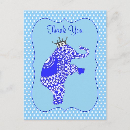 Cute Blue Elephant KingThank You Cartes (Devant)