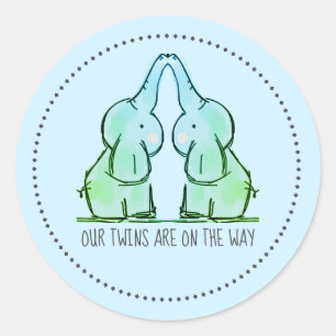 Cute Blue Elephant Twins Baby shower Stickers