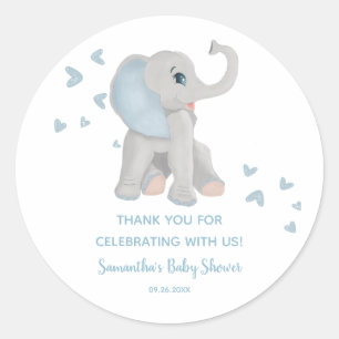 Cute Blue Elephant Waterverf Baby shower Favor Ronde Sticker