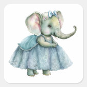 Cute Blue Elephant Waterverf Square Sticker (Voorkant)