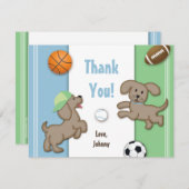 Cute Blue en Green Sporty Puppy Note Card Bedankkaart (Voorkant / Achterkant)