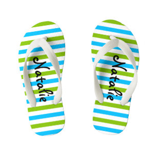 Cute Blue en Green Stripe Persoonlijk Kinder Teenslippers