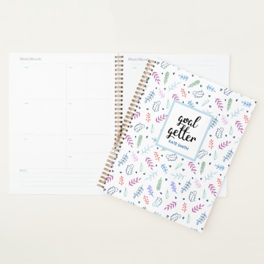 Cute Blue en Leaves Pattern met Hearts Planner (Display)