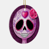 Cute Blue en Paarse Sugar Skull Keramisch Ornament (Rechts)