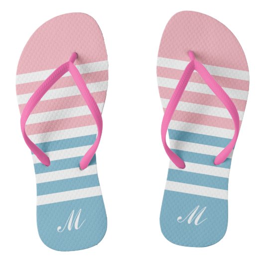Cute Blue en Pink Stripes Pattern Teenslippers (Voetbed)