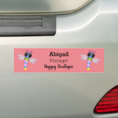 Cute blue en roze dragonfly cartoon illustratie bumpersticker (Op auto)