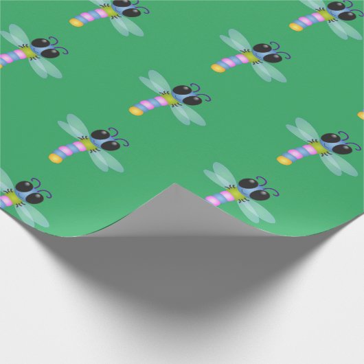 Cute blue en roze dragonfly cartoon illustratie cadeaupapier (Hoek)